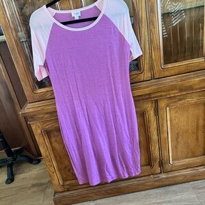 LuLaRoe Pink and Lavender Raglan Julia Dress